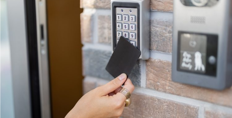 Access control fob held near door reader
